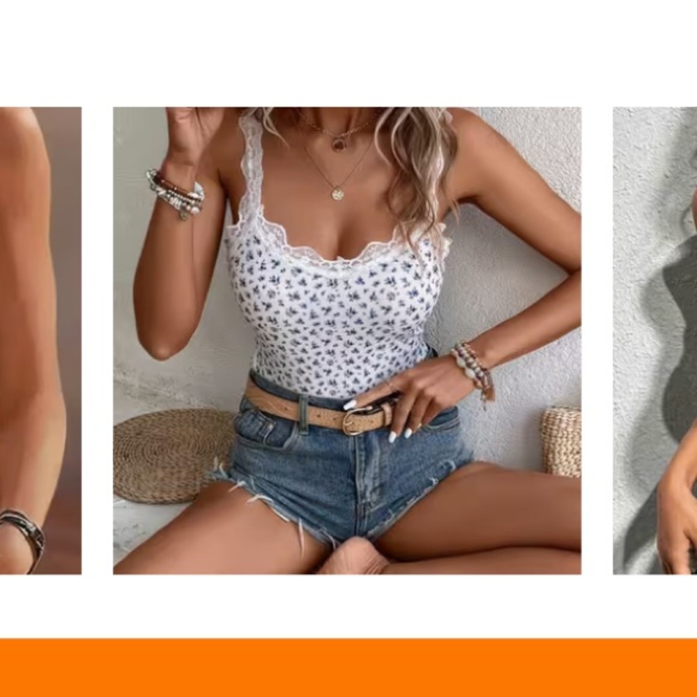 Floral Lace Trim Cami Top